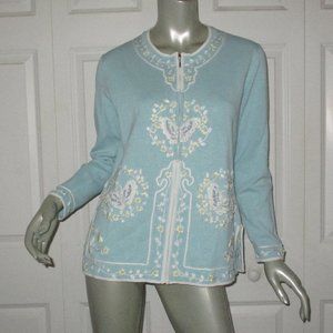 STORYBOOK KNITS Light Blue Embellished Butterfly Zip Sweater